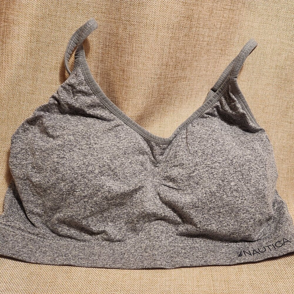 Nautica Intimates Gray Heather Sports Bra Adjustable Straps Inserts Size 3X EUC